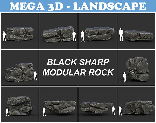 Low poly Black Sharp Modular Rock 210807 Low-poly 3D model