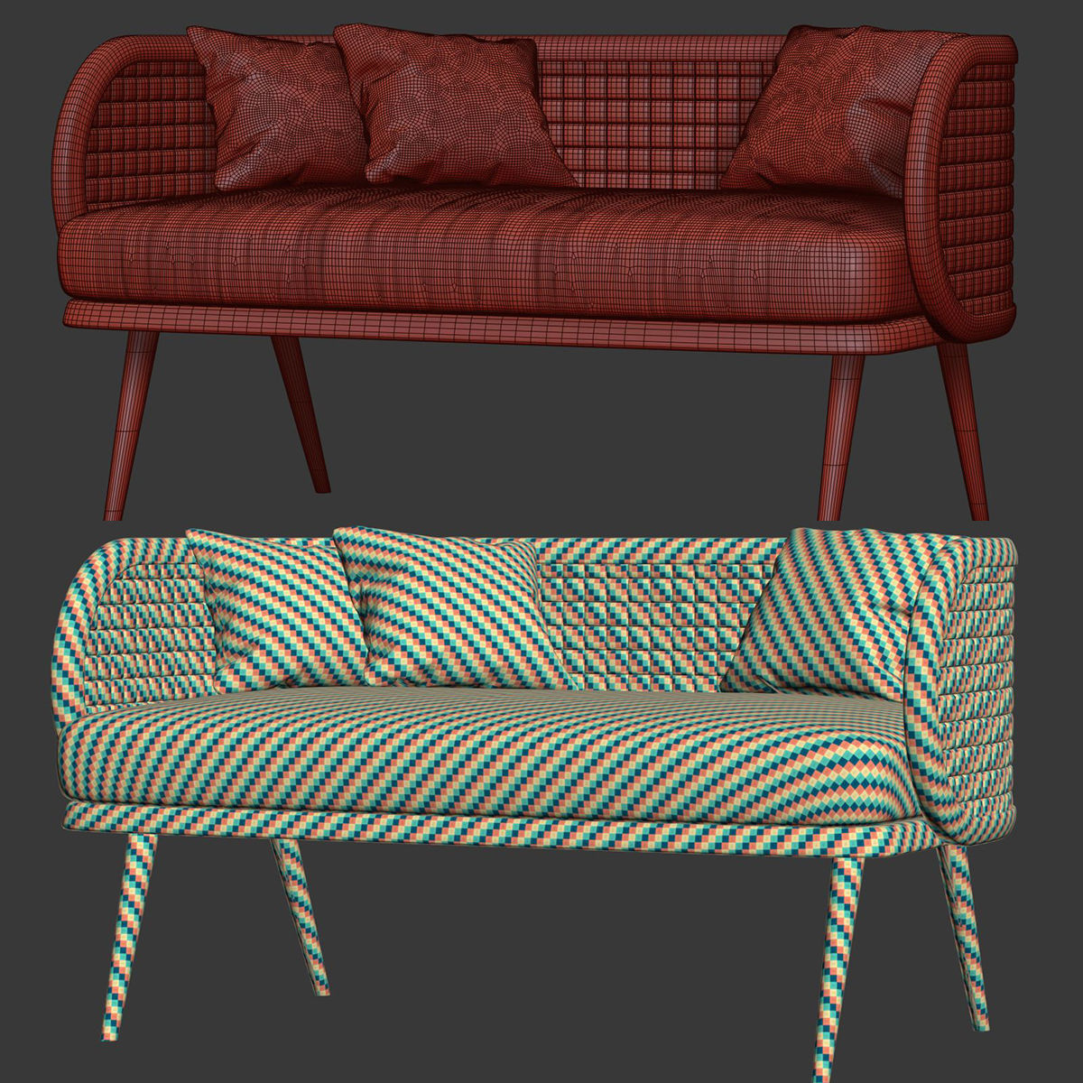 Victoria velour two-seater restaurant sofa DC18  3D model_5