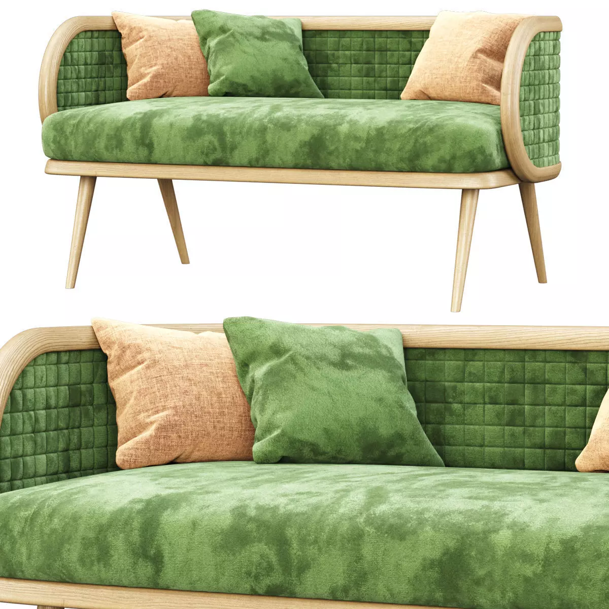 Victoria velour two-seater restaurant sofa DC18  3D model_0