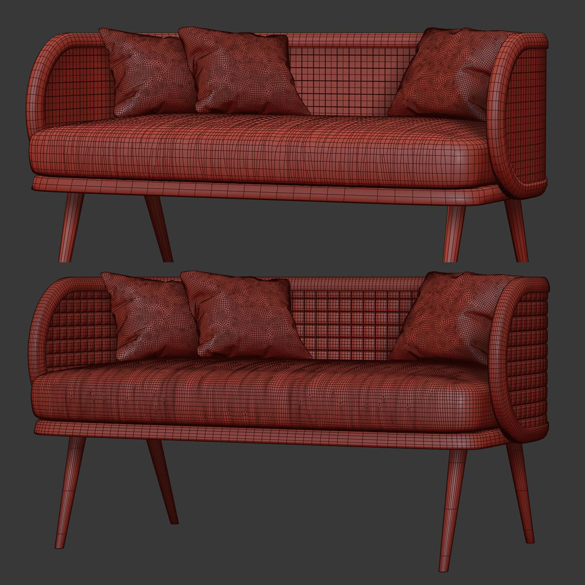Victoria velour two-seater restaurant sofa DC18  3D model_6