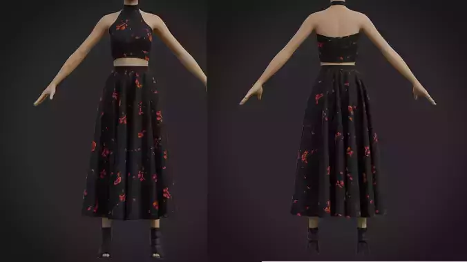 halter neck crop top and maxi skirt - two piece prom dress