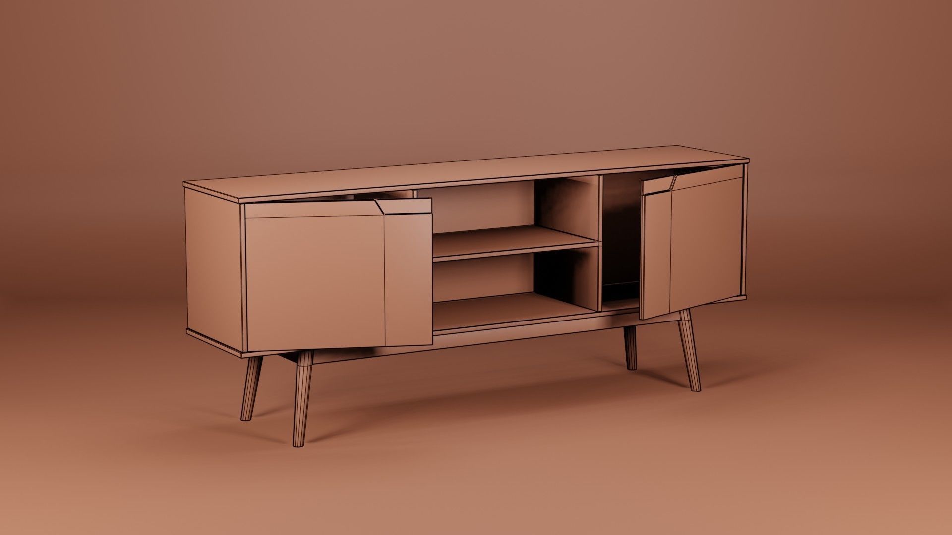 Media Console Unit 200x45x80 Low-poly 3D model_5