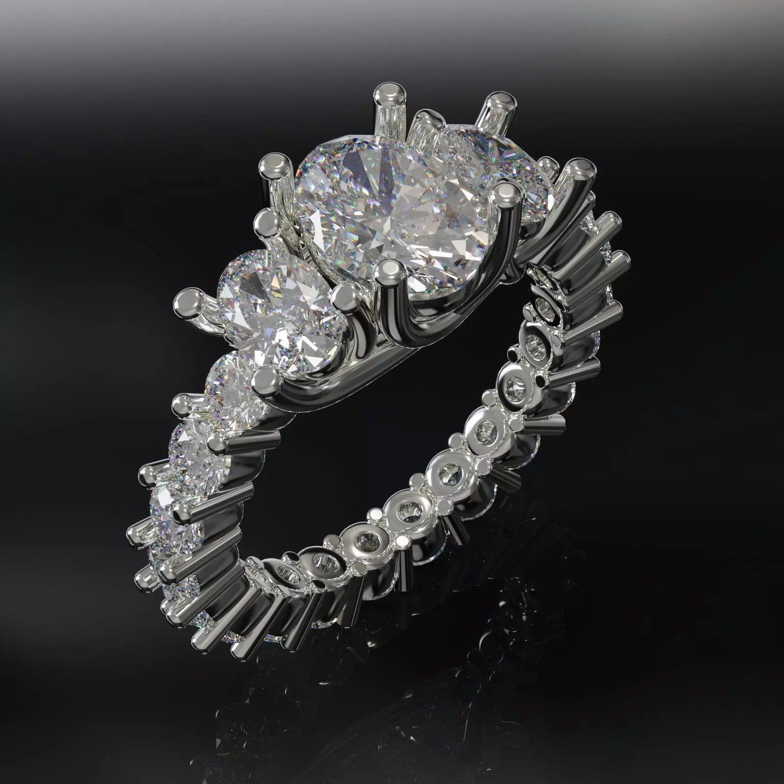 tree stone engagament ring 3D print model_0