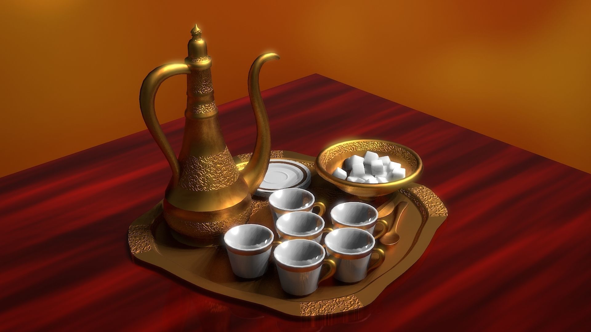 16 Piece Persian Tea Set 3D model_6