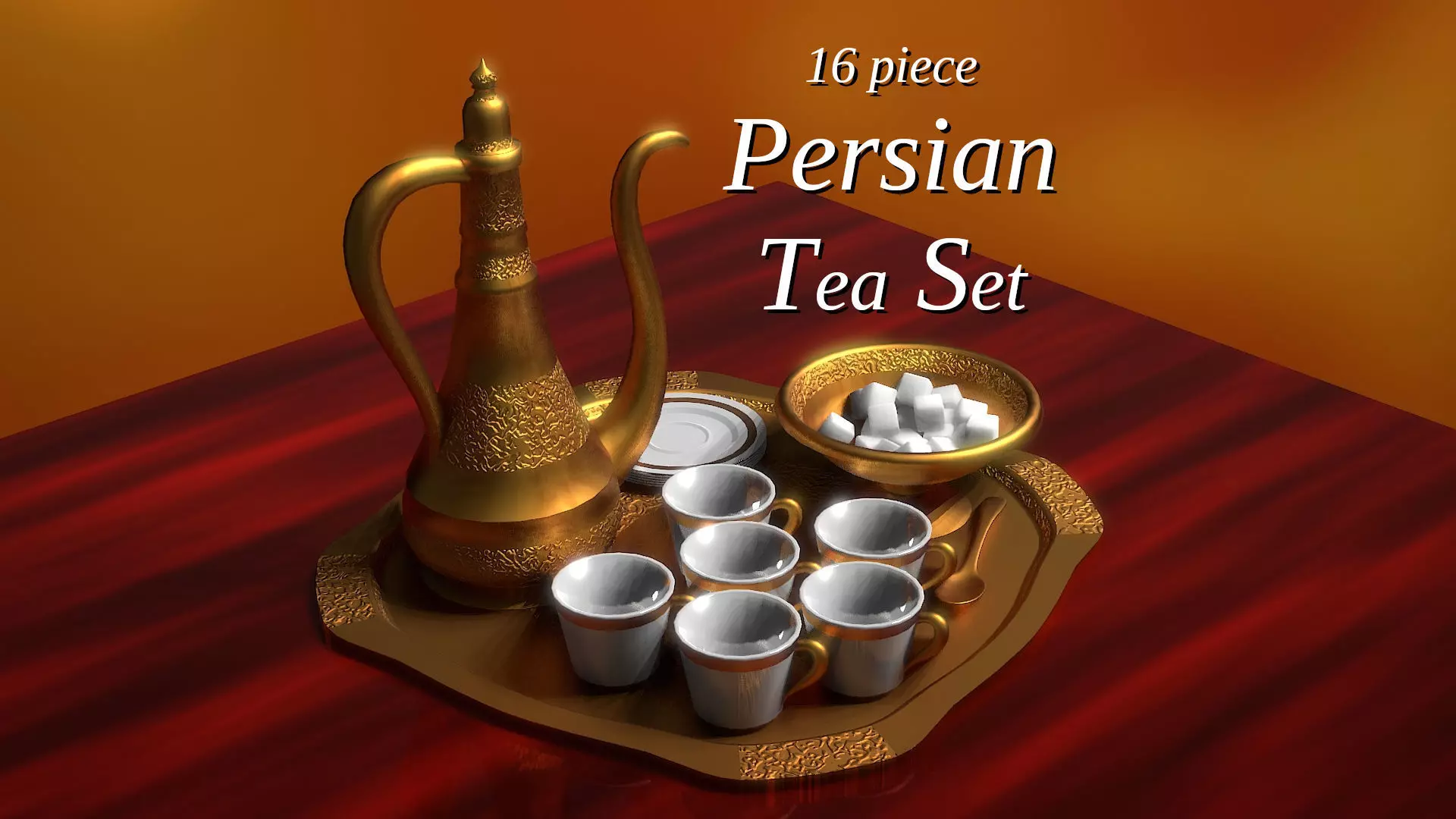 16 Piece Persian Tea Set 3D model_0