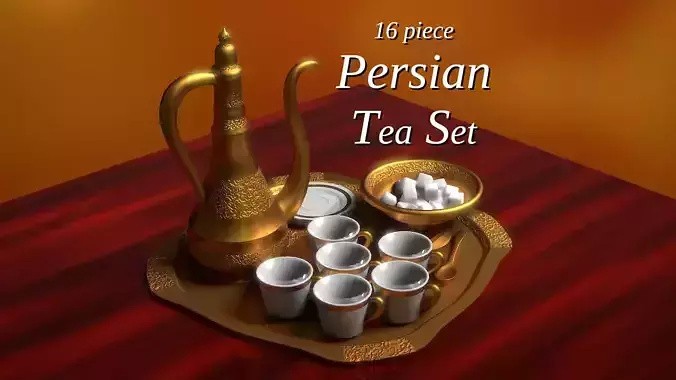 16 Piece Persian Tea Set 3D model