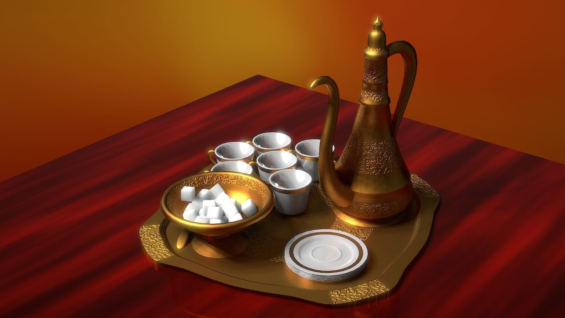 16 Piece Persian Tea Set 3D model_11