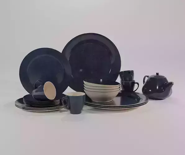 Set of ceramic dishes High poly UV map