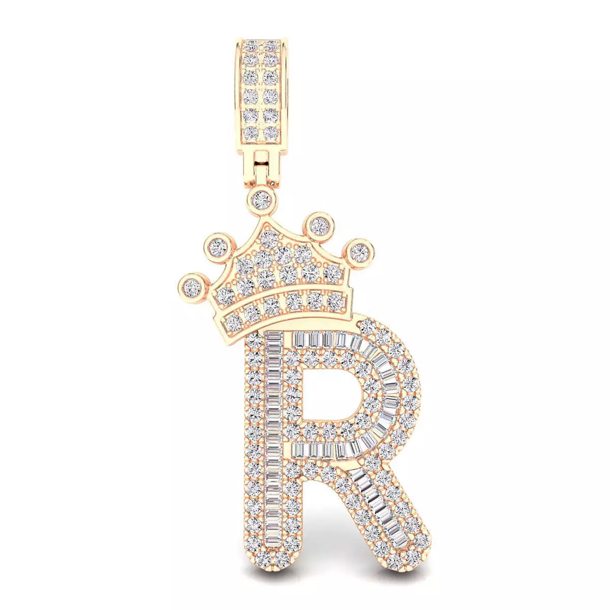 Crown Initial  R  Letter Pendant 3D print model_0