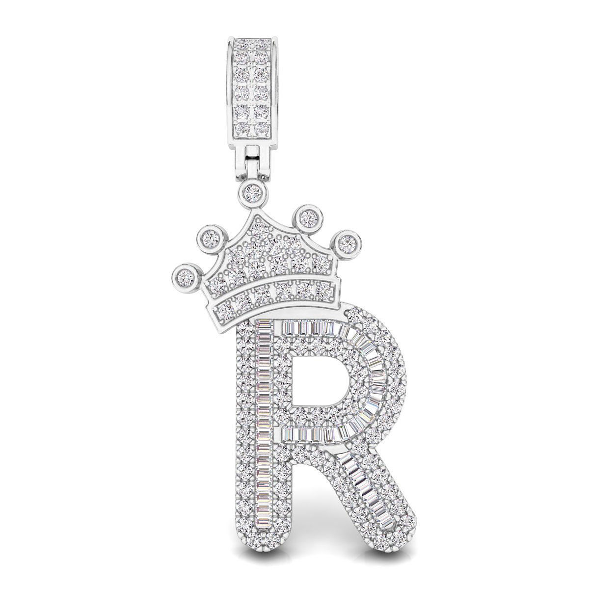 Crown Initial  R  Letter Pendant 3D print model_1