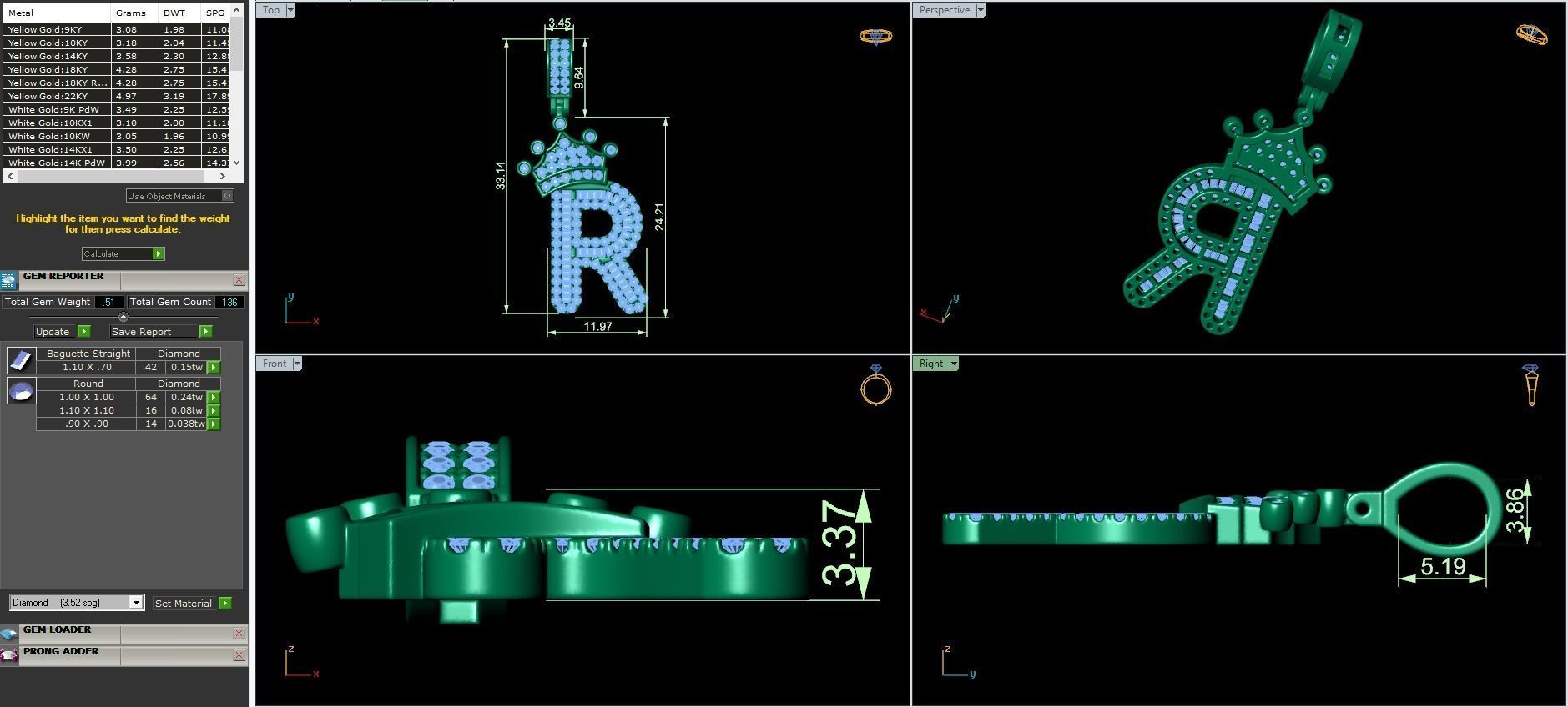 Crown Initial  R  Letter Pendant 3D print model_3