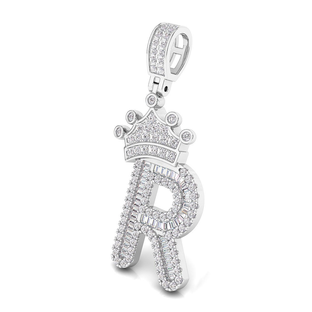 Crown Initial  R  Letter Pendant 3D print model_4