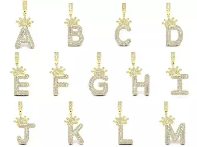Crown Initial  A to Z  Letter Pendant 3D Model Collection