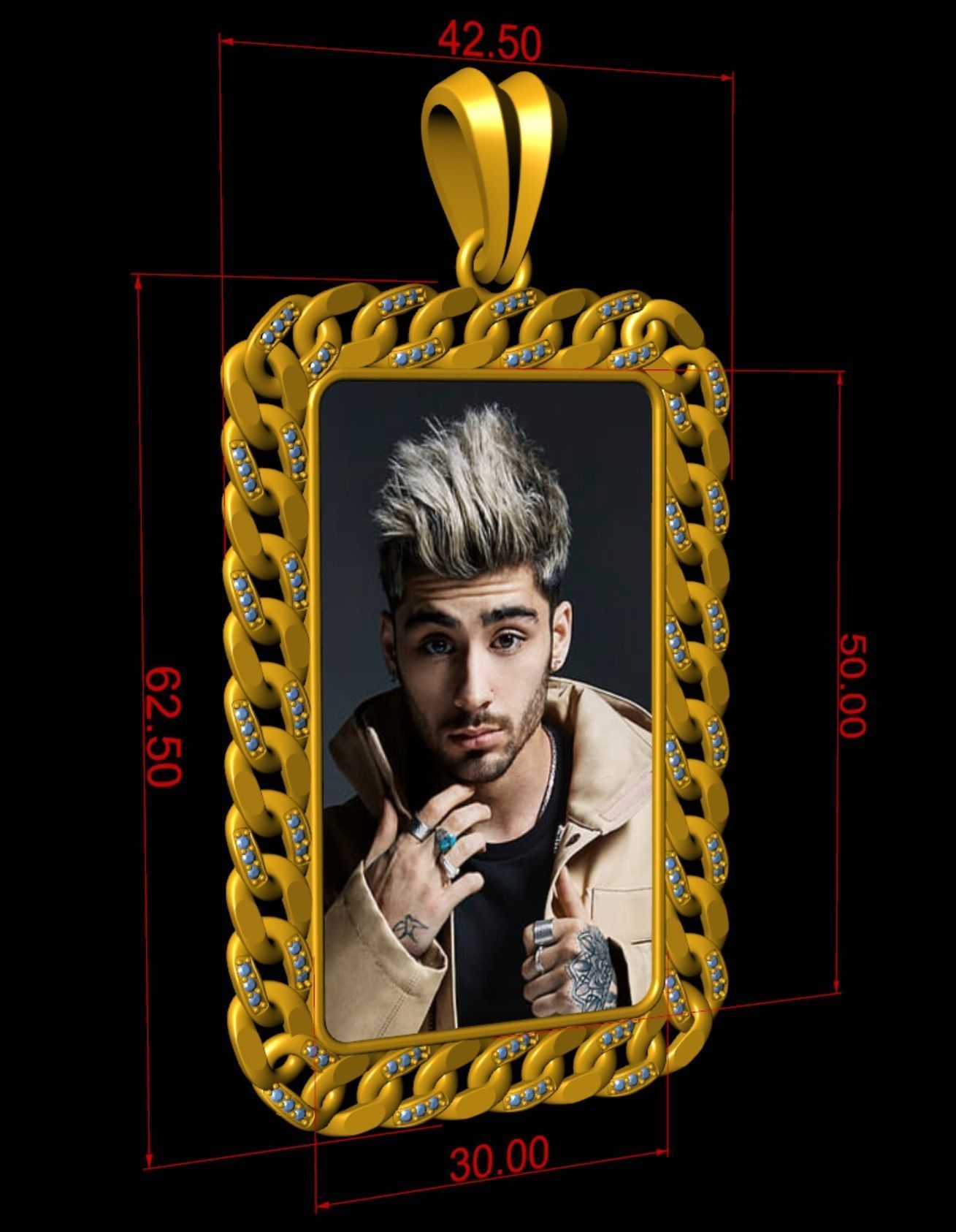 Custom Cuban Chain Photo Picture Pendant  3D print model_5