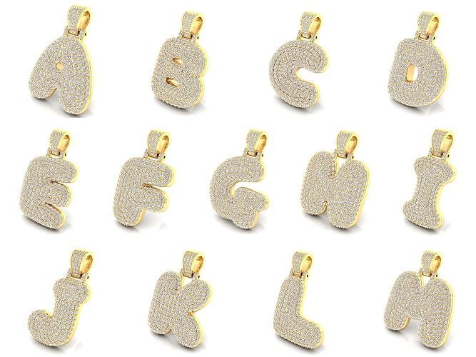 Bubble A to Z Initial Pendant 3D Model Collection