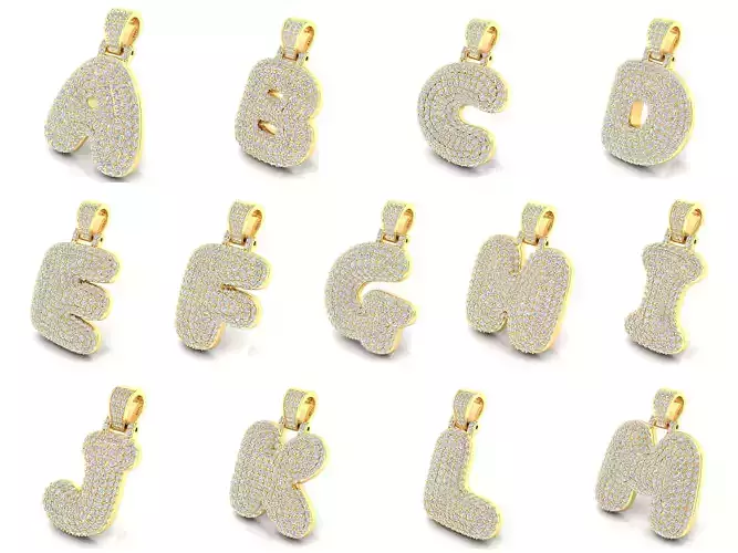 Bubble A to Z Initial Pendant 3D Model Collection