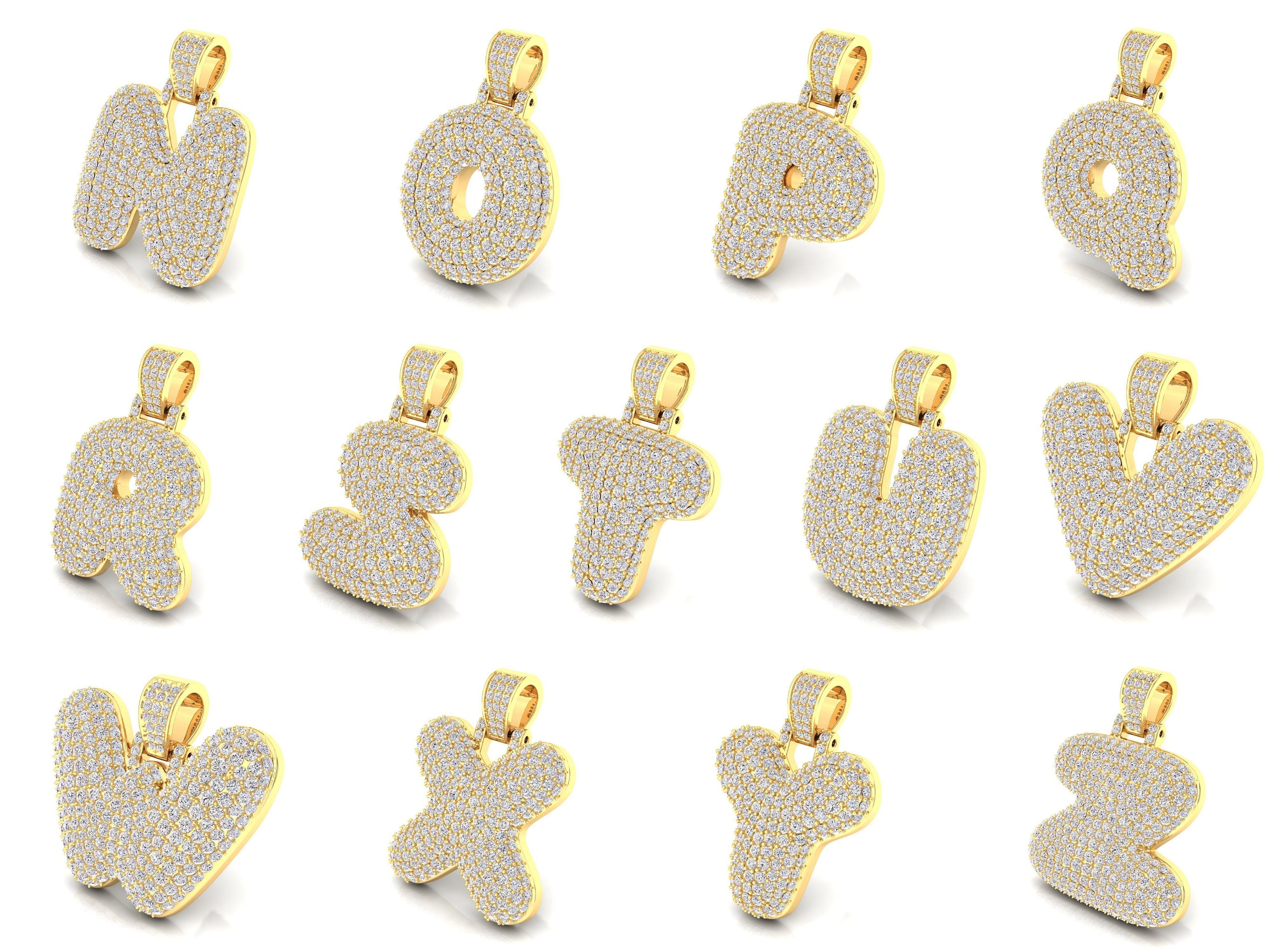 Bubble A to Z Initial Pendant 3D Model Collection_1