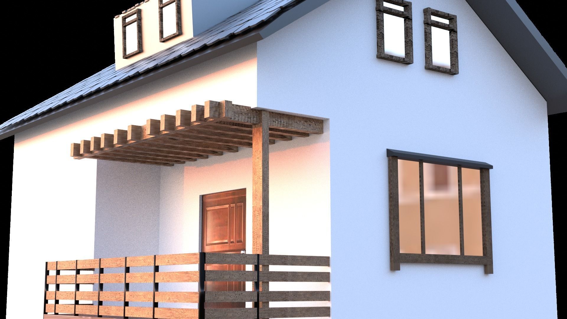 realistic low poly house with grass and trees Free low-poly 3D model_3