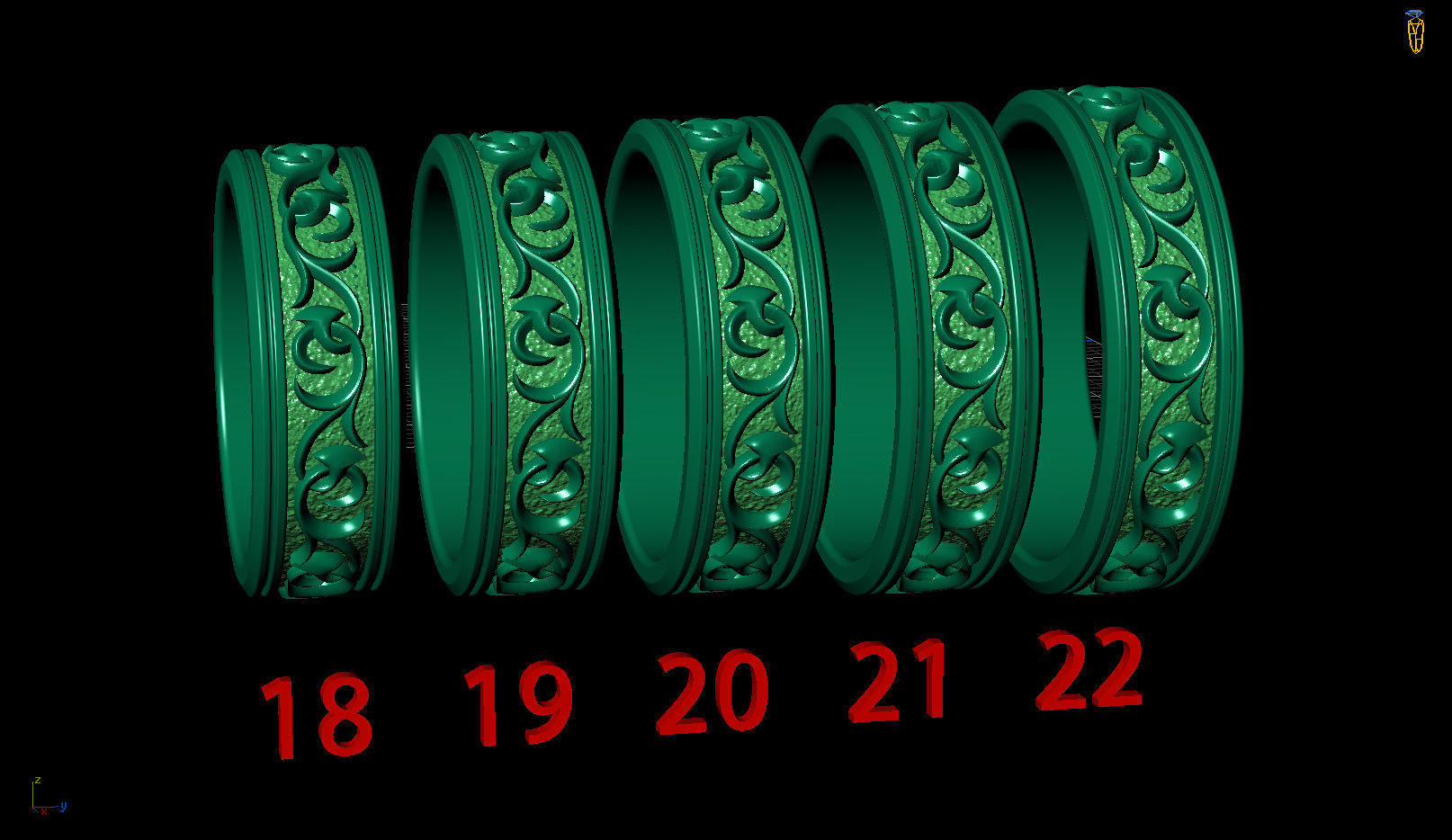 Wedding Band Flower Pattern Oxidized Rings 3D print model_3