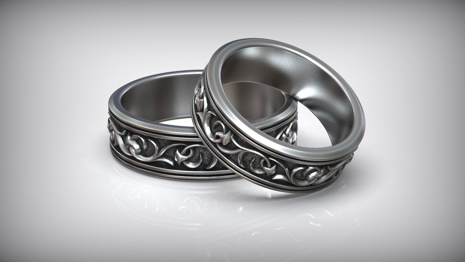 Wedding Band Flower Pattern Oxidized Rings 3D print model_1