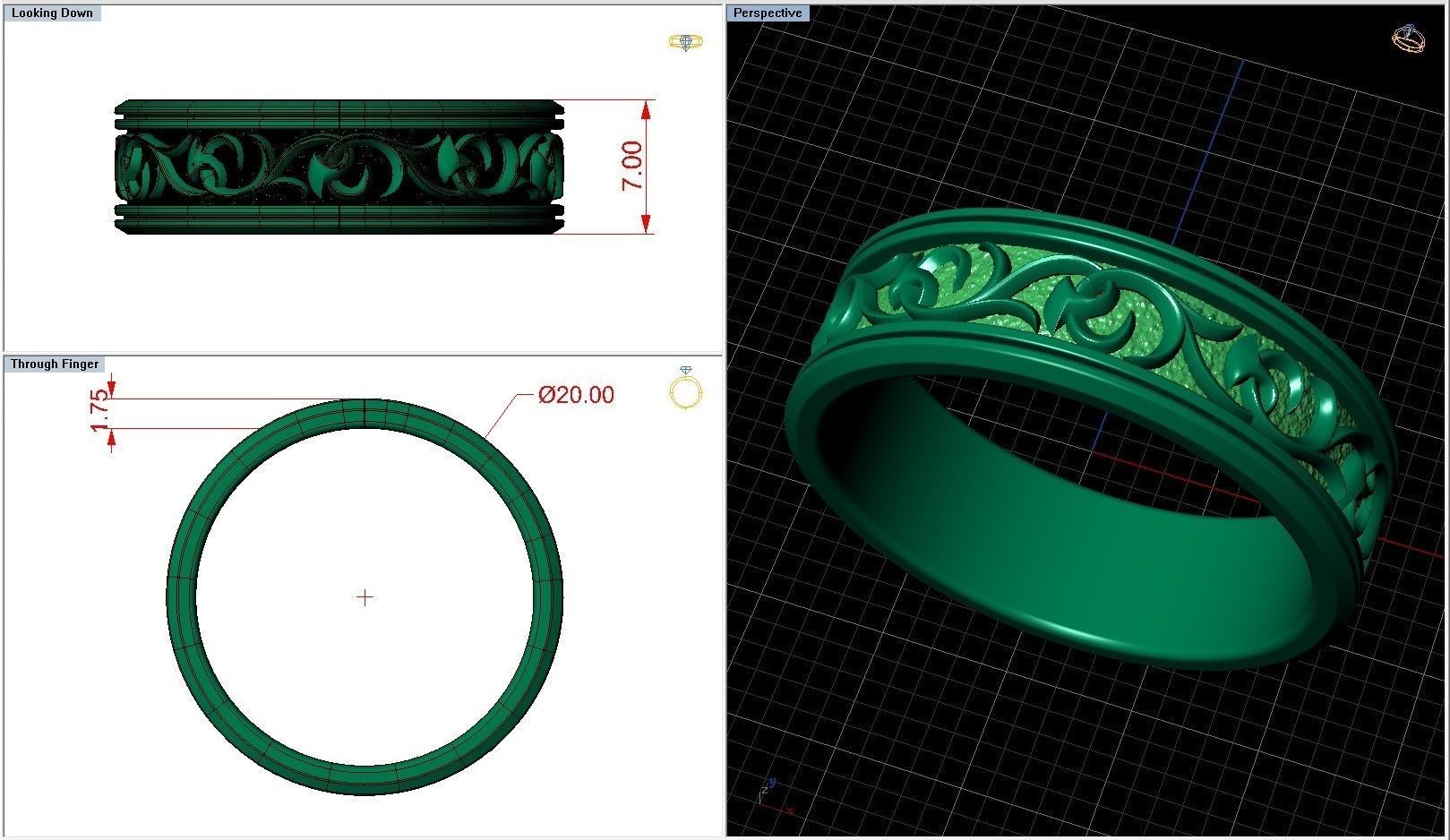Wedding Band Flower Pattern Oxidized Rings 3D print model_4