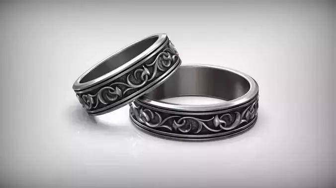Wedding Band Flower Pattern Oxidized Rings 3D print model
