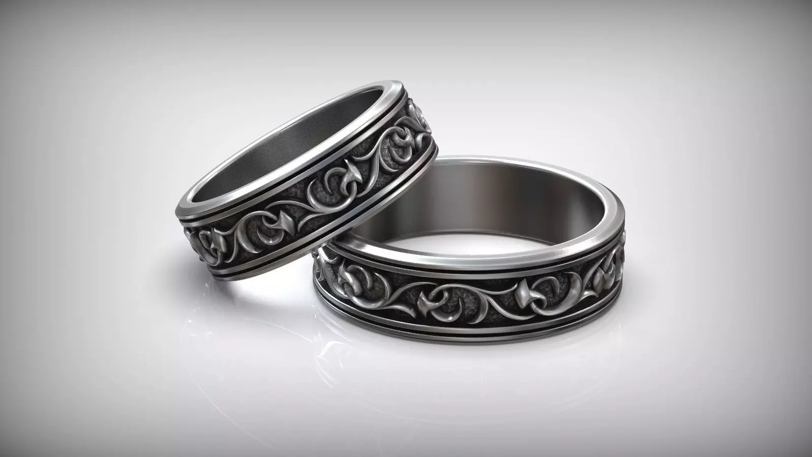 Wedding Band Flower Pattern Oxidized Rings 3D print model_0