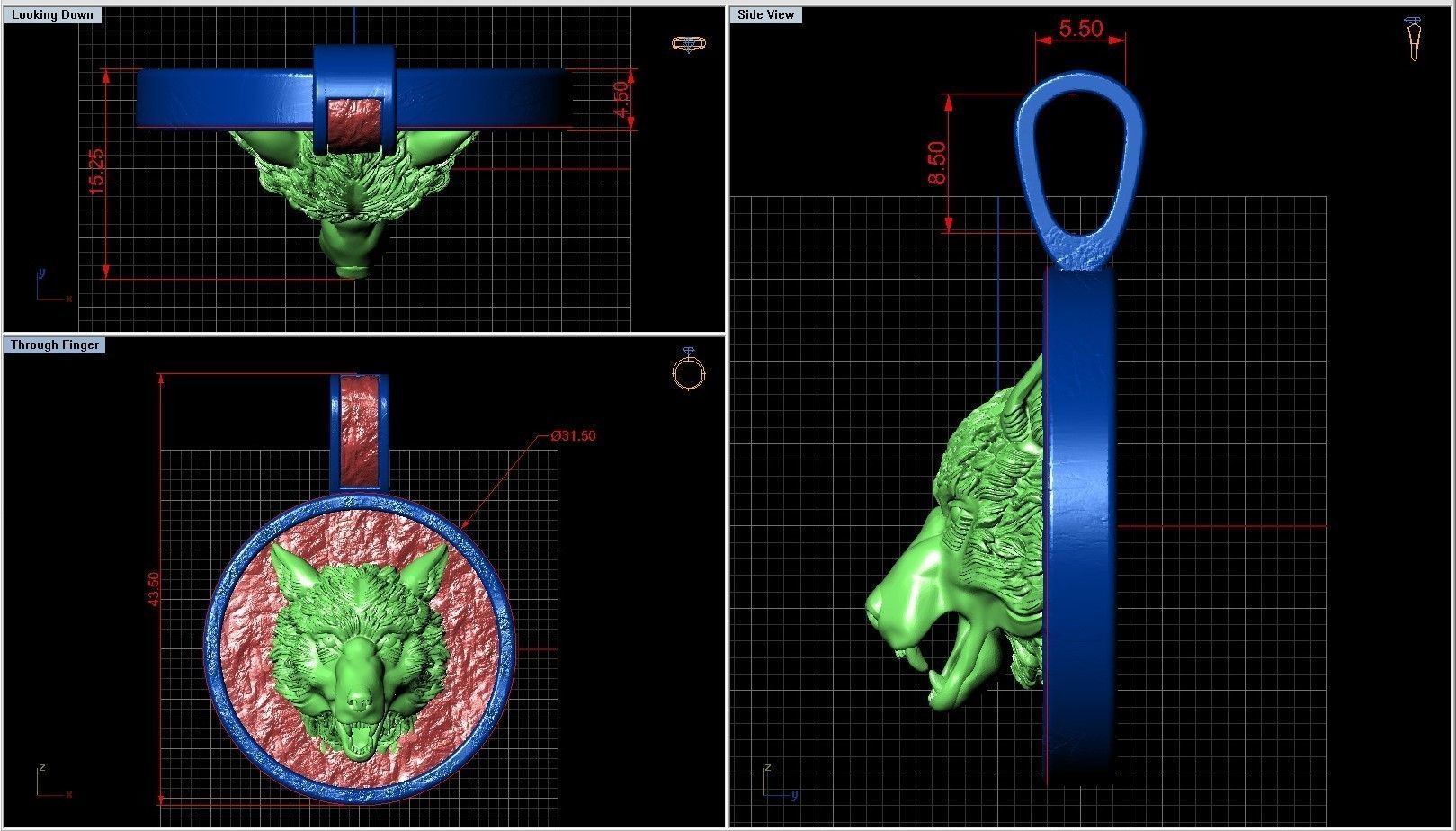 American Gray Wolf Amulet Pendant  3D print model_4