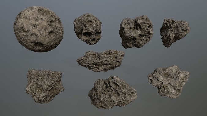 Asteroid Set rock Low-poly 3D model