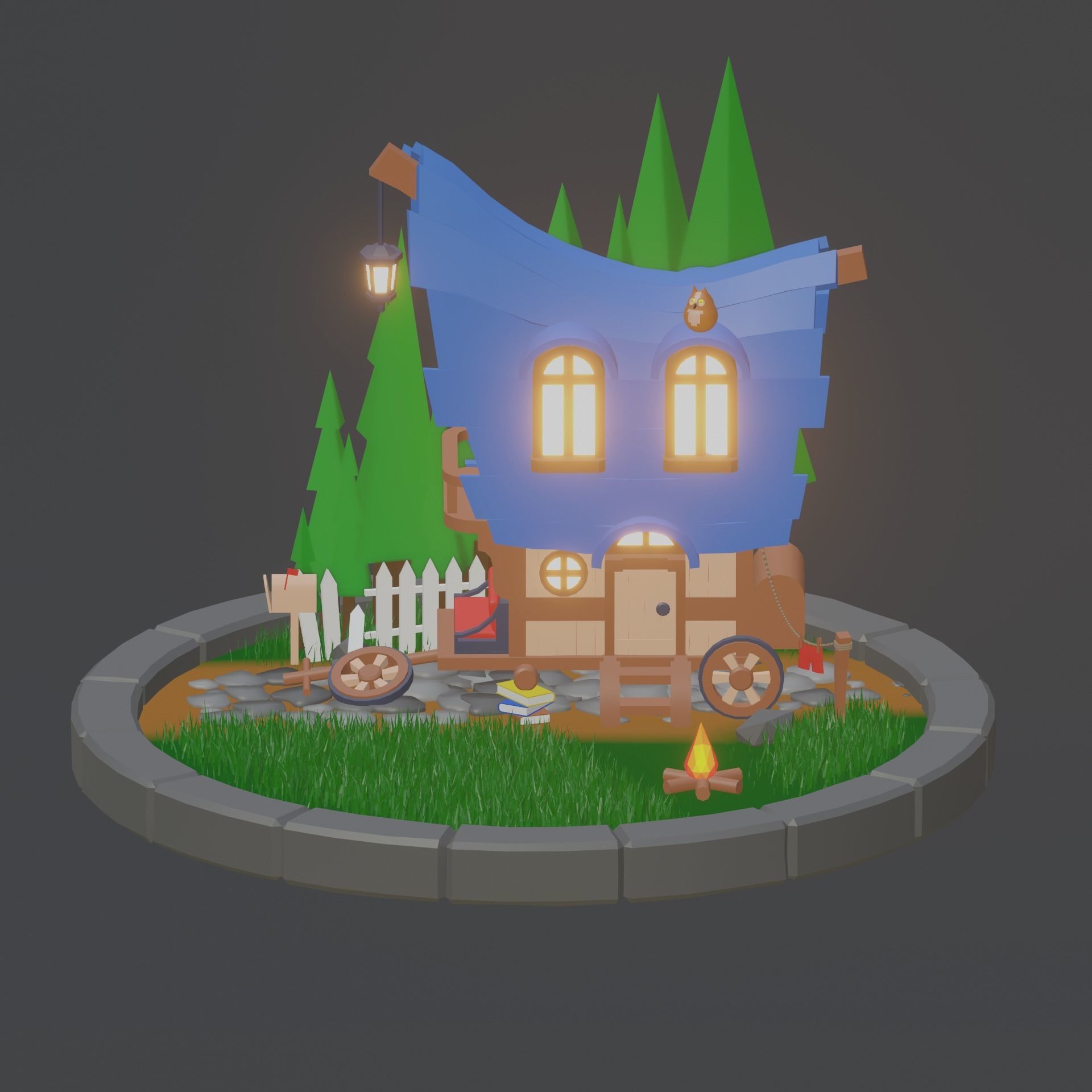 Stylized wagon model low-poly game ready Low-poly 3D model_2