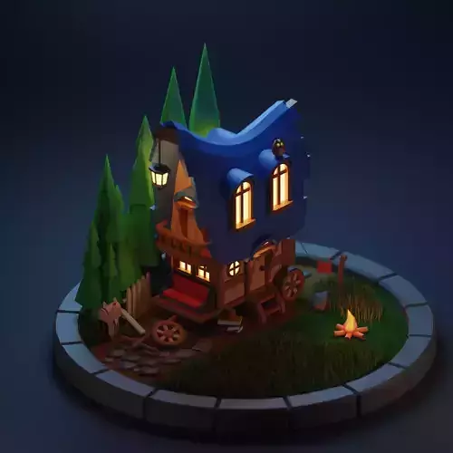 Stylized wagon model low-poly game ready