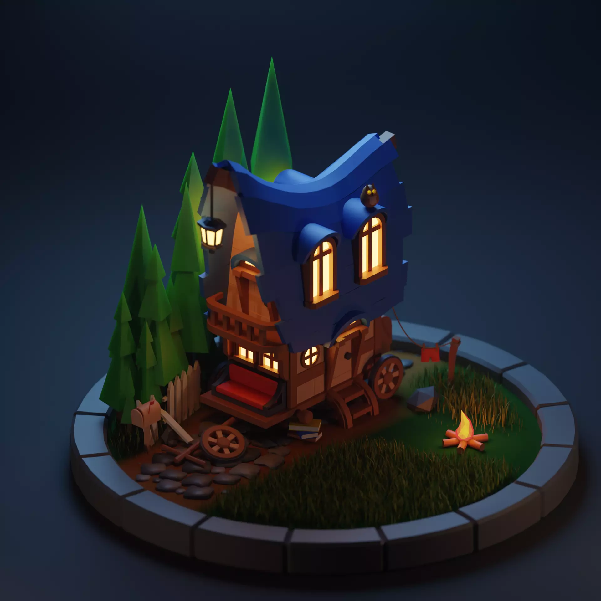 Stylized wagon model low-poly game ready Low-poly 3D model_0