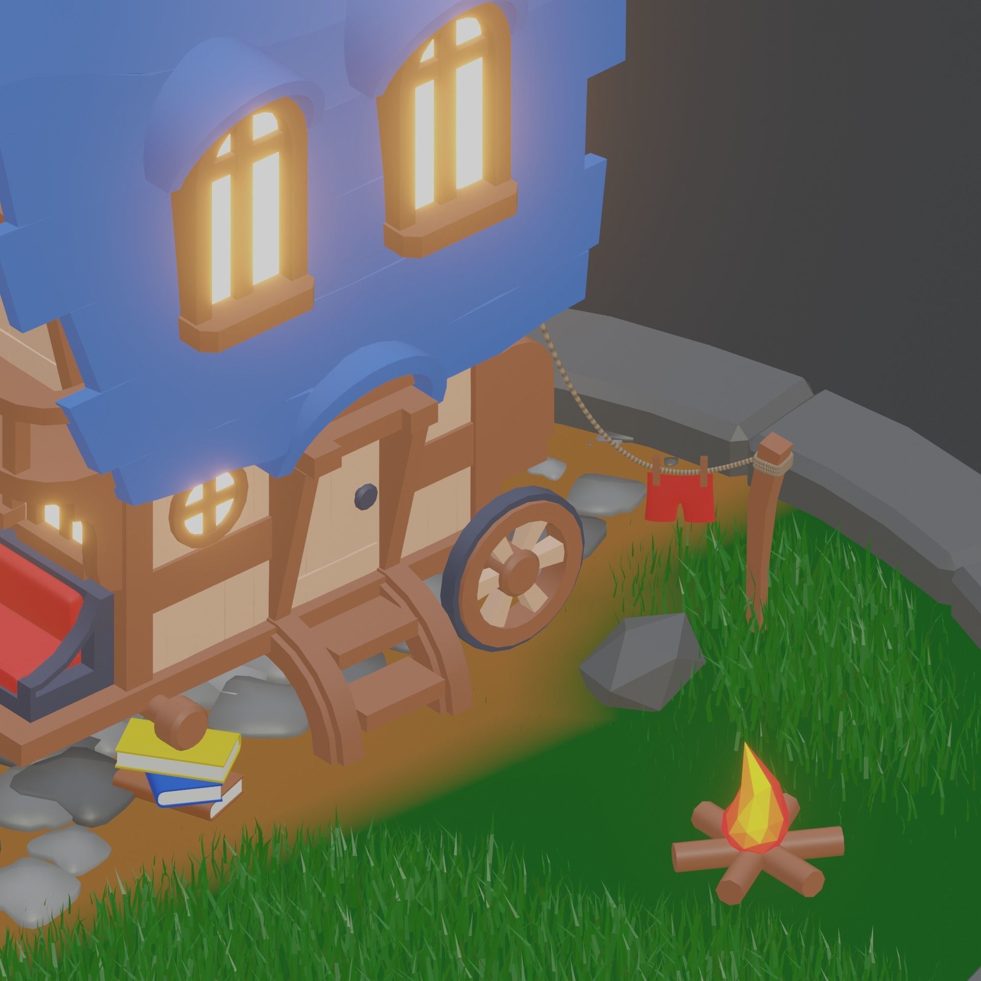 Stylized wagon model low-poly game ready Low-poly 3D model_4