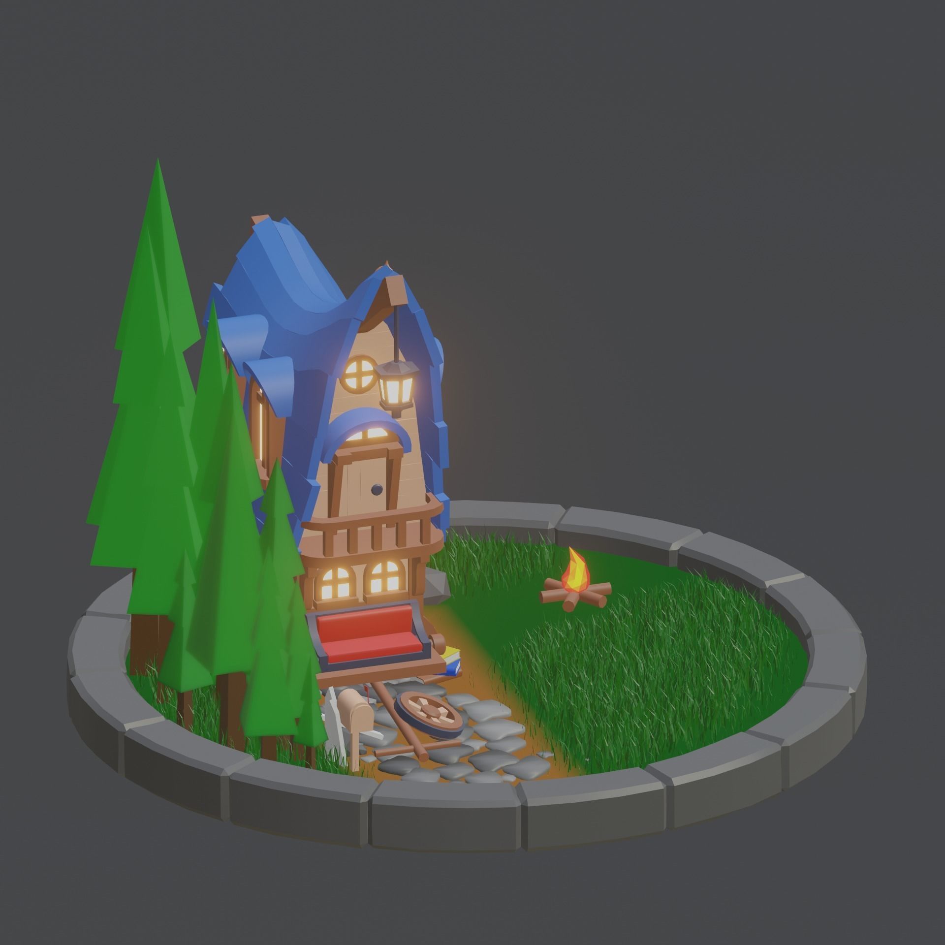 Stylized wagon model low-poly game ready Low-poly 3D model_1