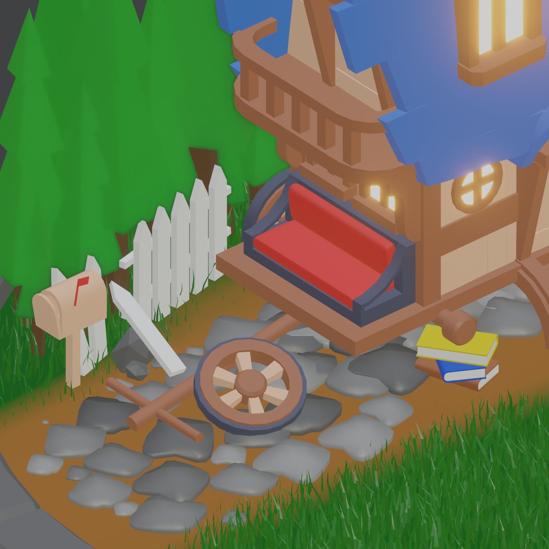 Stylized wagon model low-poly game ready Low-poly 3D model_5