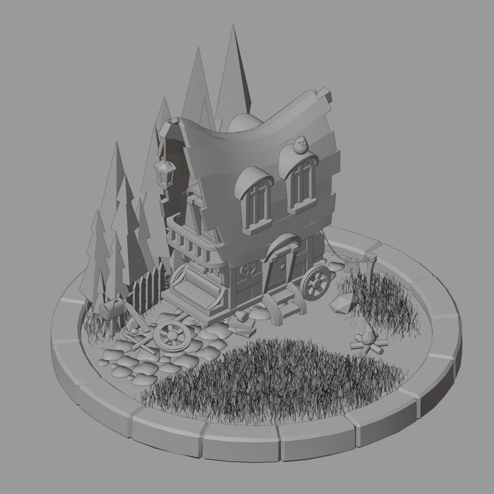 Stylized wagon model low-poly game ready Low-poly 3D model_6