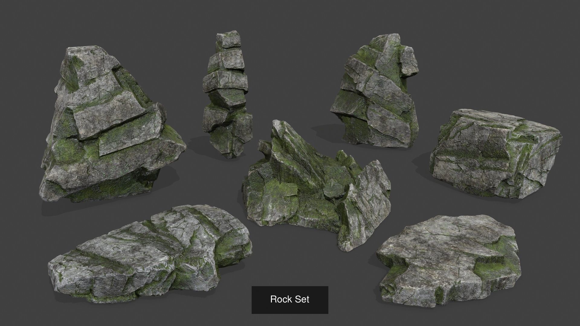 Rock Set rocks in shapes and sizes 3D Model Collection_1