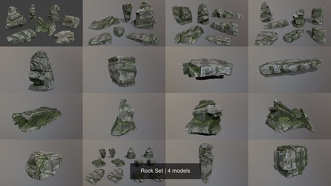 Rock Set rocks in shapes and sizes 3D Model Collection