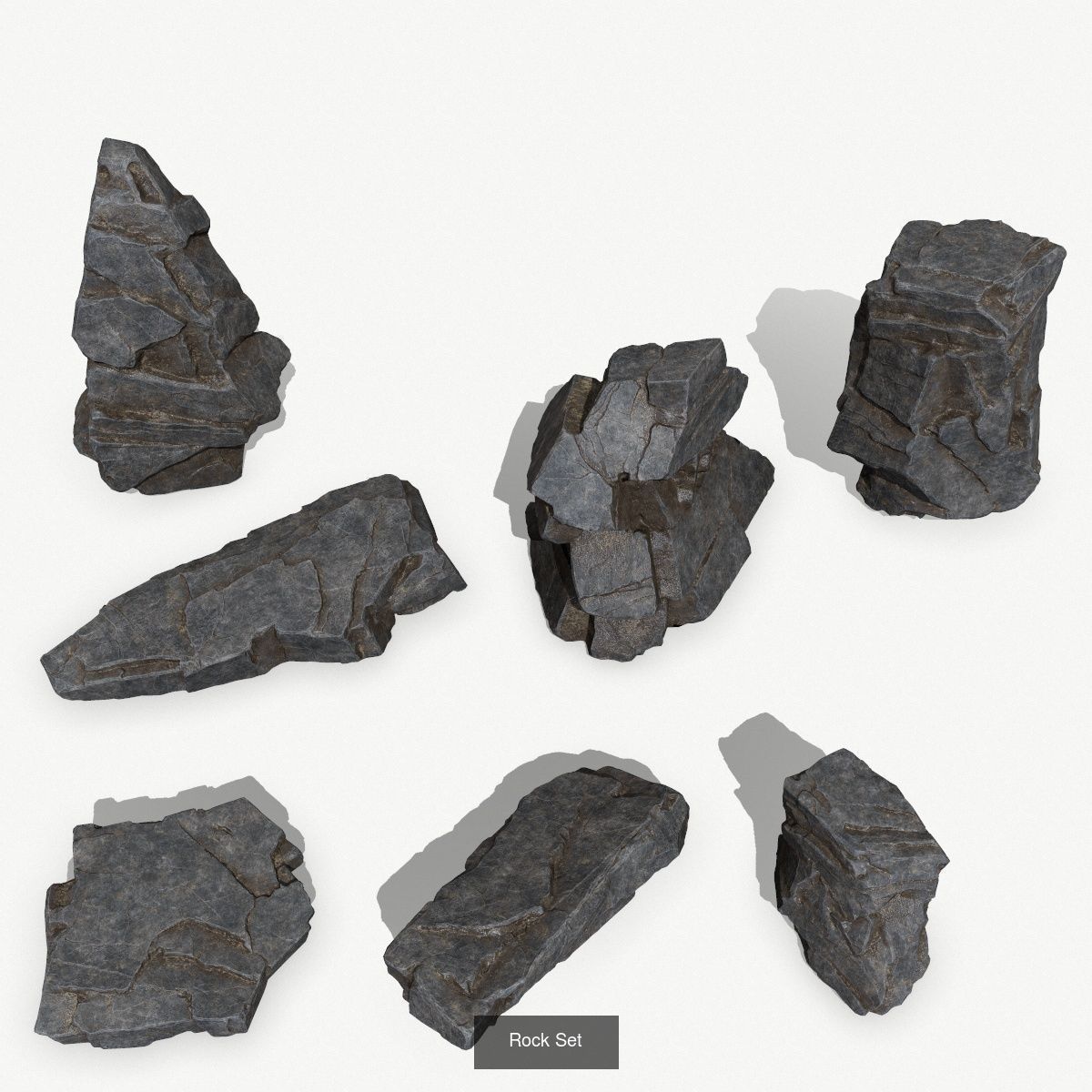 Rock Set rocks 3D Model Collection_3