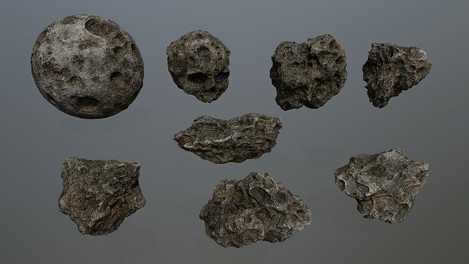 Asteroid Set rock Low-poly 3D model