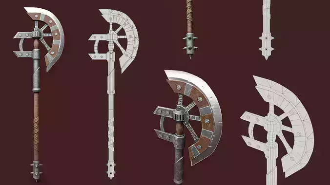 Steampunk Axe Low-poly 3D model