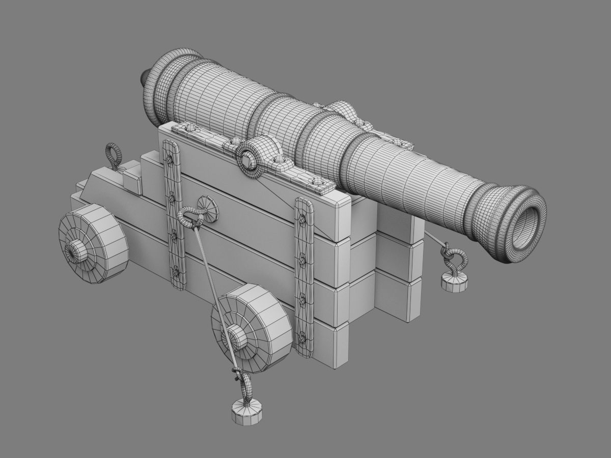 old ship cannon Low-poly 3D model_3