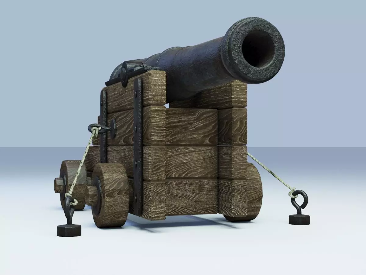 old ship cannon Low-poly 3D model_0