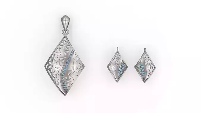Ultra Vision Flower Pattern Earring and Pendant Set