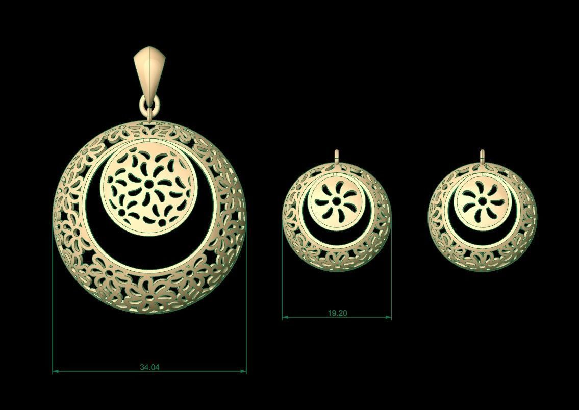 Ultra Vision Circular Earring and Pendant Set 3D print model_1