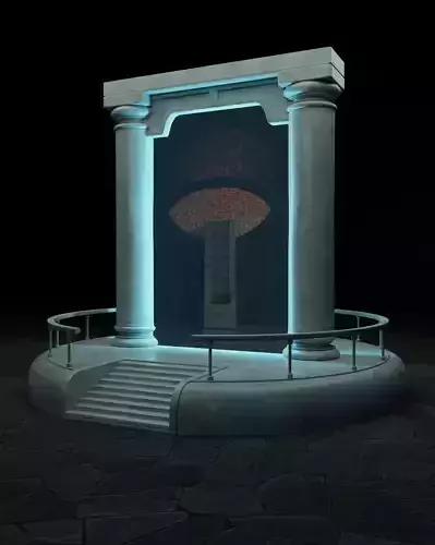 the portal statue with mushroom in middle of it