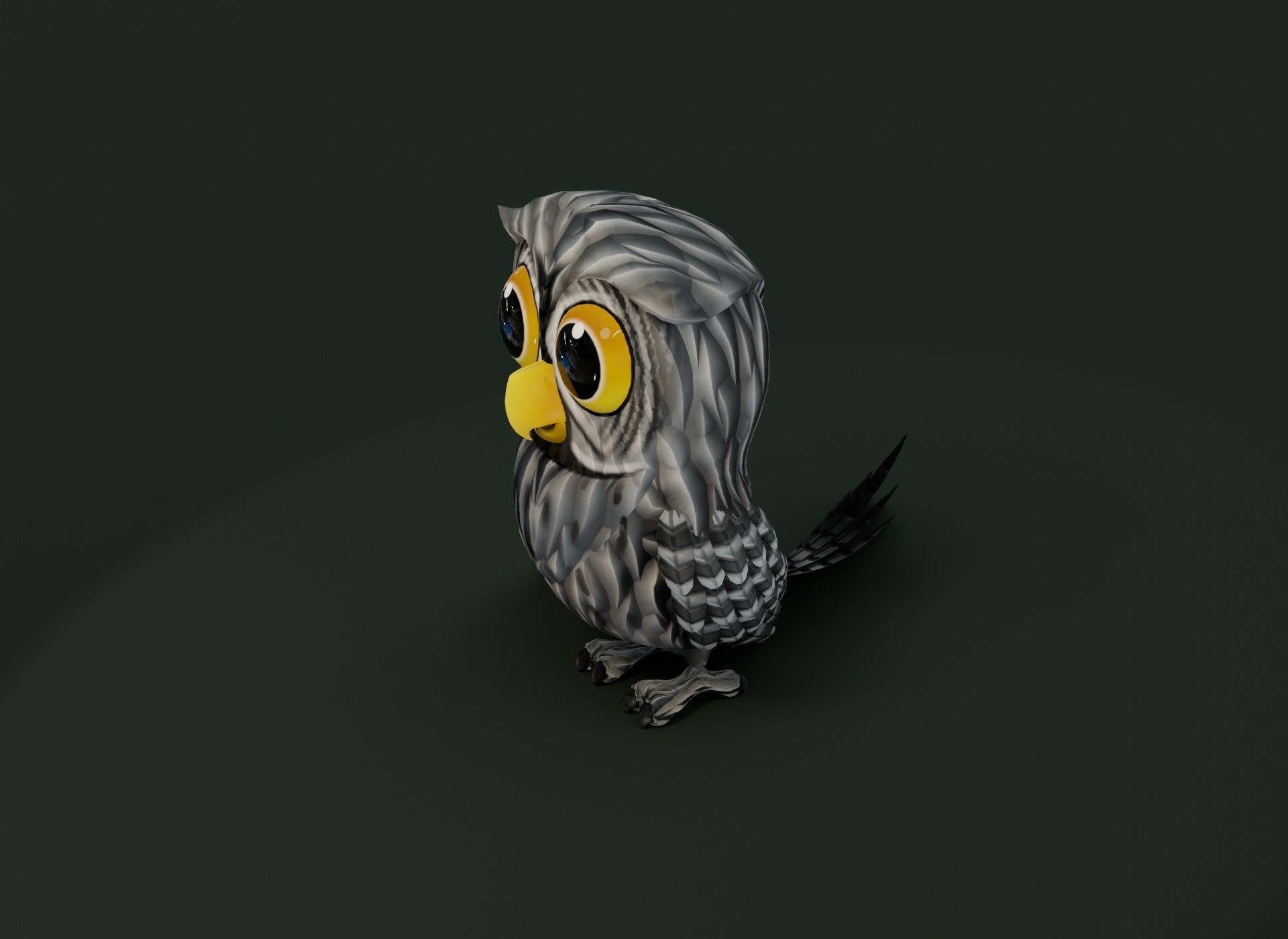 Cartoon Grey Owl Rigged 3D Model Low-poly 3D model_7