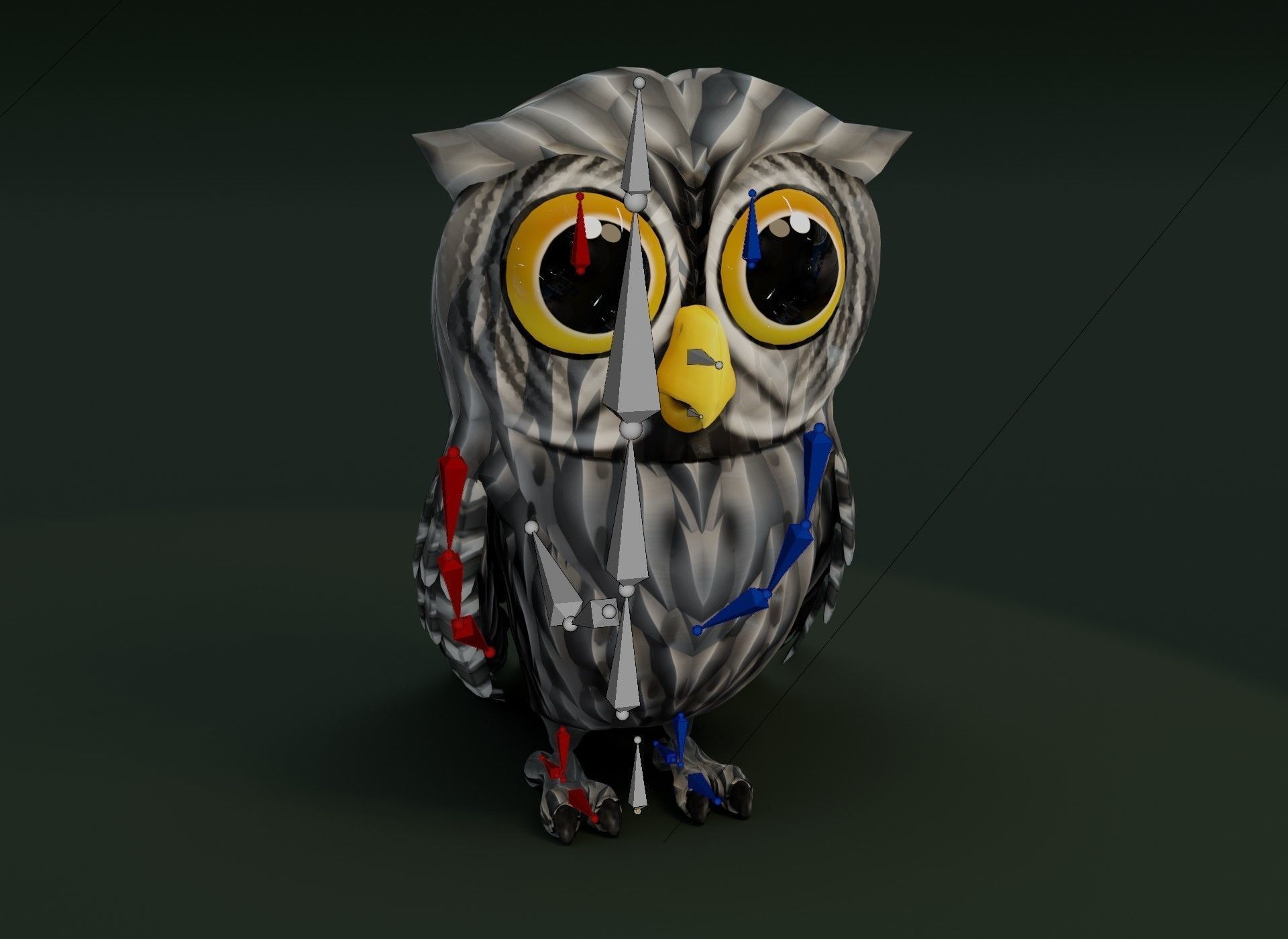 Cartoon Grey Owl Rigged 3D Model Low-poly 3D model_21