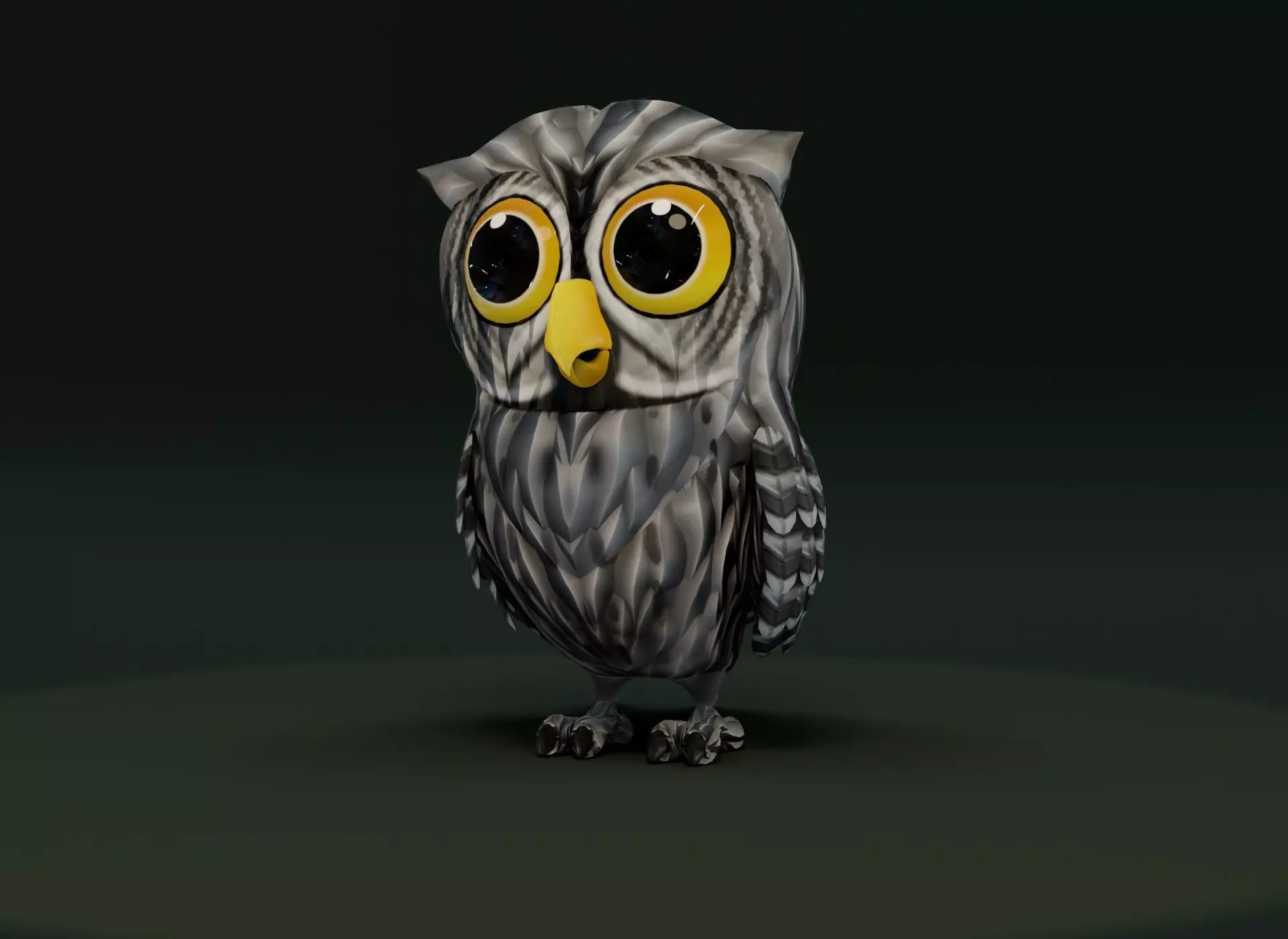Cartoon Grey Owl Rigged 3D Model Low-poly 3D model_0