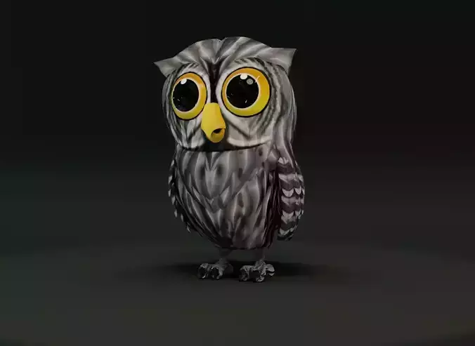 Cartoon Grey Owl Rigged 3D Model